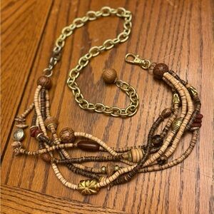 Multi Strand Wood with Gold Tone Chain Belt